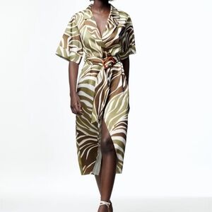 Zara Midi Dress with Belt Detail Zebra Animal Print